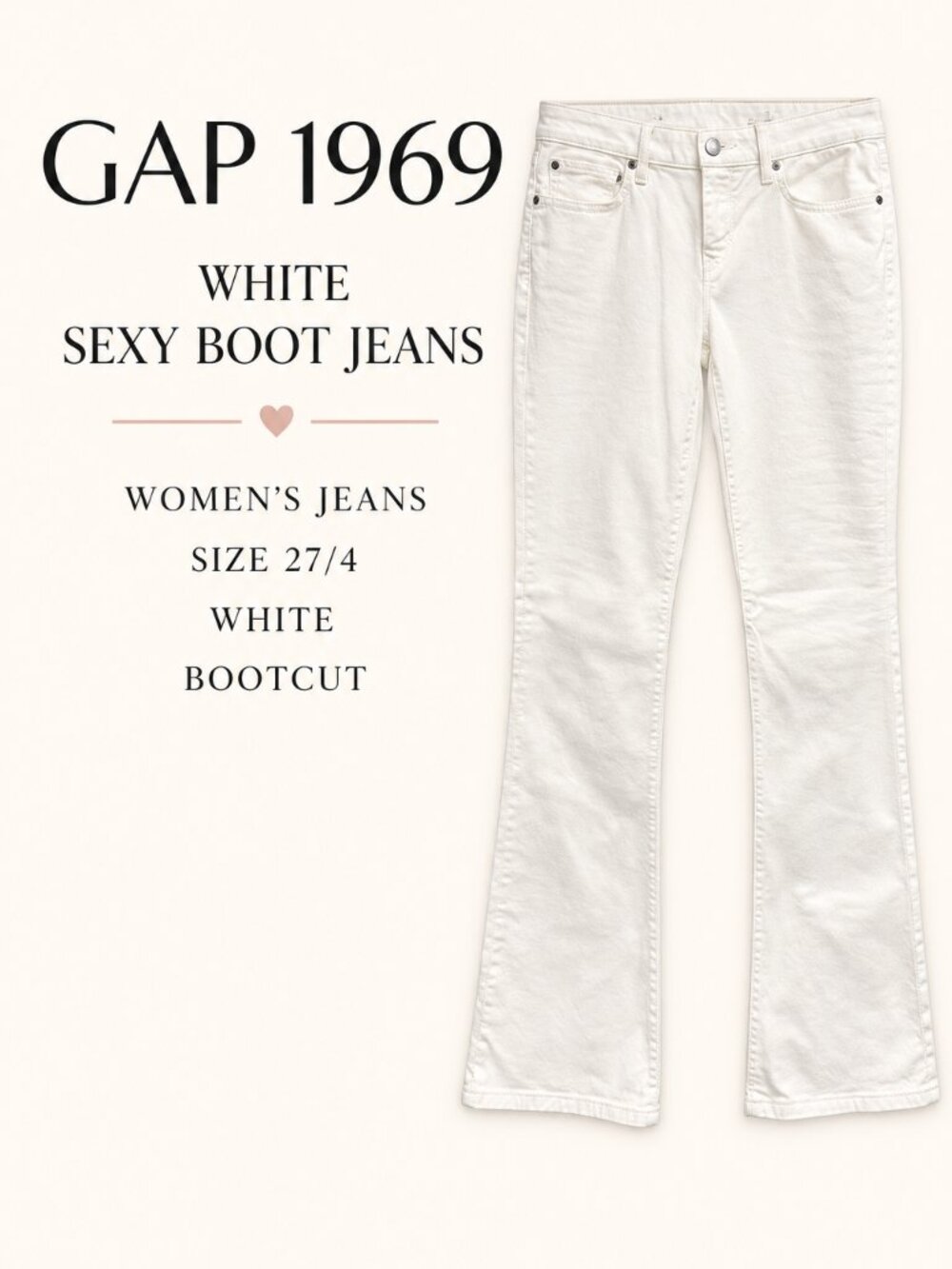 Gap 1969 Sexy Boot White Jeans Size 27 / 4 Bootcut Flare Denim